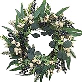 All Season Front Door Wreath 20 Inch - Summer Wreaths for Front Door Outside, Winter Wreath Olive Eucalyptus Leaves with Mixed White Berries for Farmhouse Home Porch Wall Window Wedding Holiday Decor
