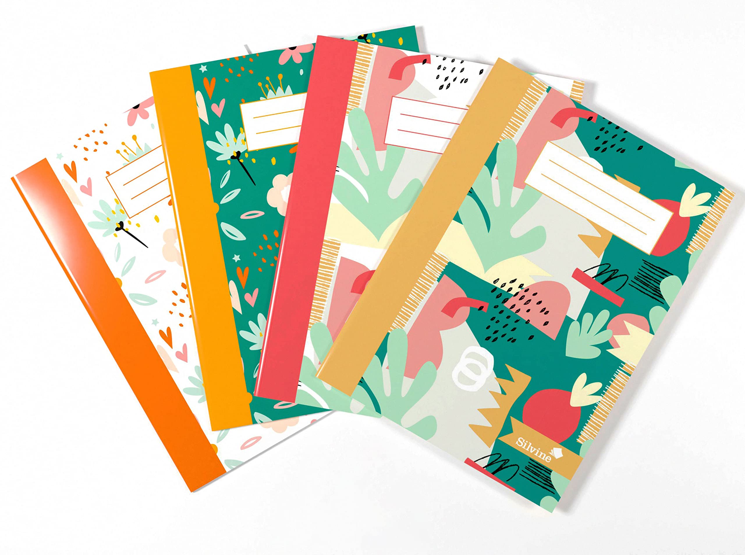 Silvine A5 Notebooks in 4 Assorted Marlene West Designs. 80 Pages, Lined with Margin. Ref NBA5MW [Pack of 12], Hearts and Flowers