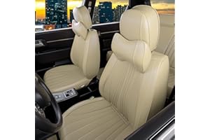 FEELON 5 Pieces LB Front and Rear Car Seat Covers, Waterproof Nappa Leather Full Set Car Seat Protectors with Headrests, Universal Auto Interior Fit for Sedans SUV Pick-up Truck, Beige