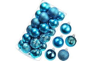 OAIRSE 2.36" Christmas Ball Ornaments Shatterproof Blue Christmas Ornaments Set 30 pcs Blue Ornaments for Christmas Tree Halloween Holiday Wedding Party Decoration