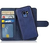 MyGadget 2 in 1 Wallet Case for Samsung Galaxy S9 - Magnetic PU Leather Flip Cover w | Card Slots & Detachable Back Slim TPU Bumper Shell Dark Blue