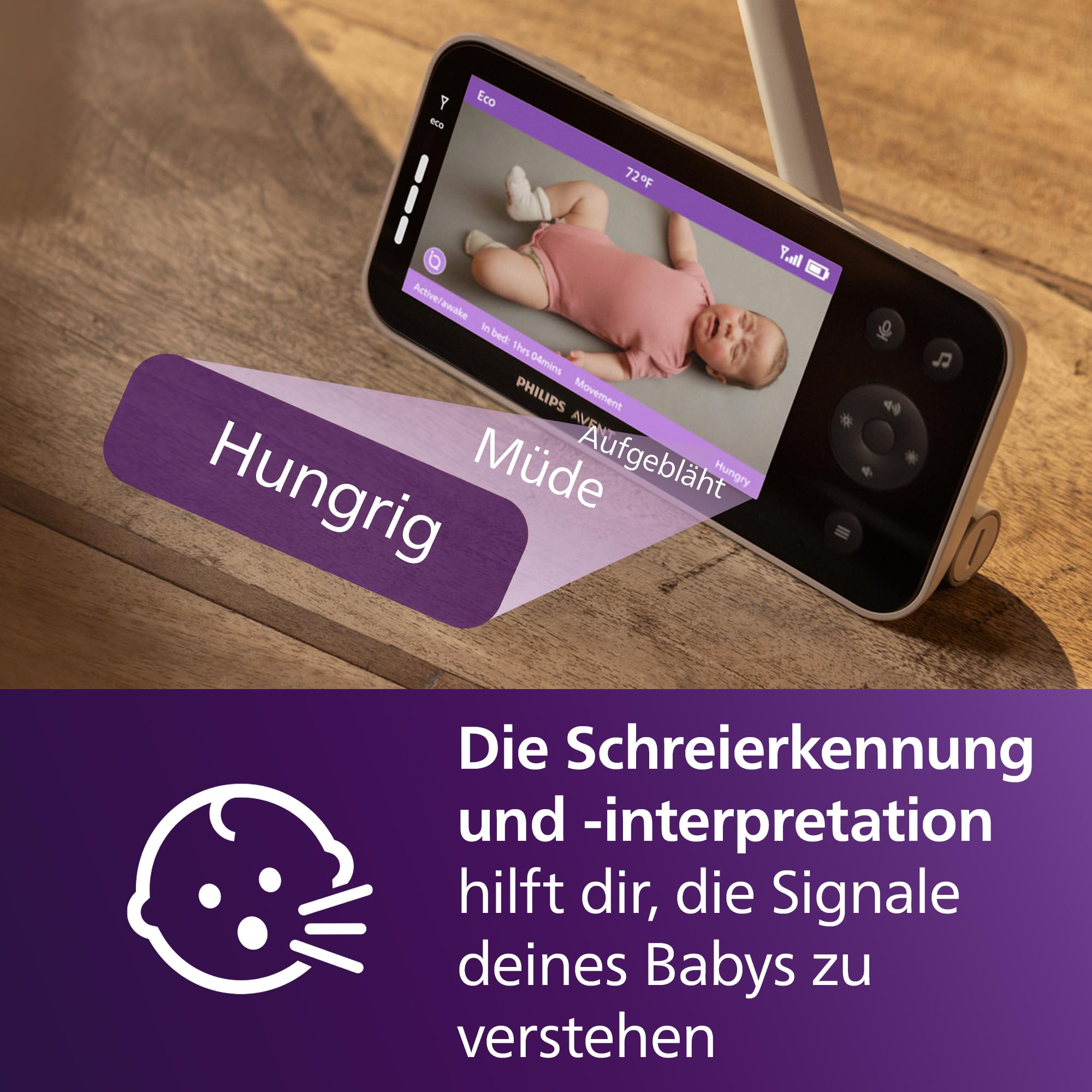 Philips AVENT Premium Connected Babyphone mit Kamera, das bisher Beste Babyphone, Schlaf- und Atmungs-Tracking mit KI, Schrei-Interpretation, DEKRA Zertifiziert privat und sicher, SCD973/26 5