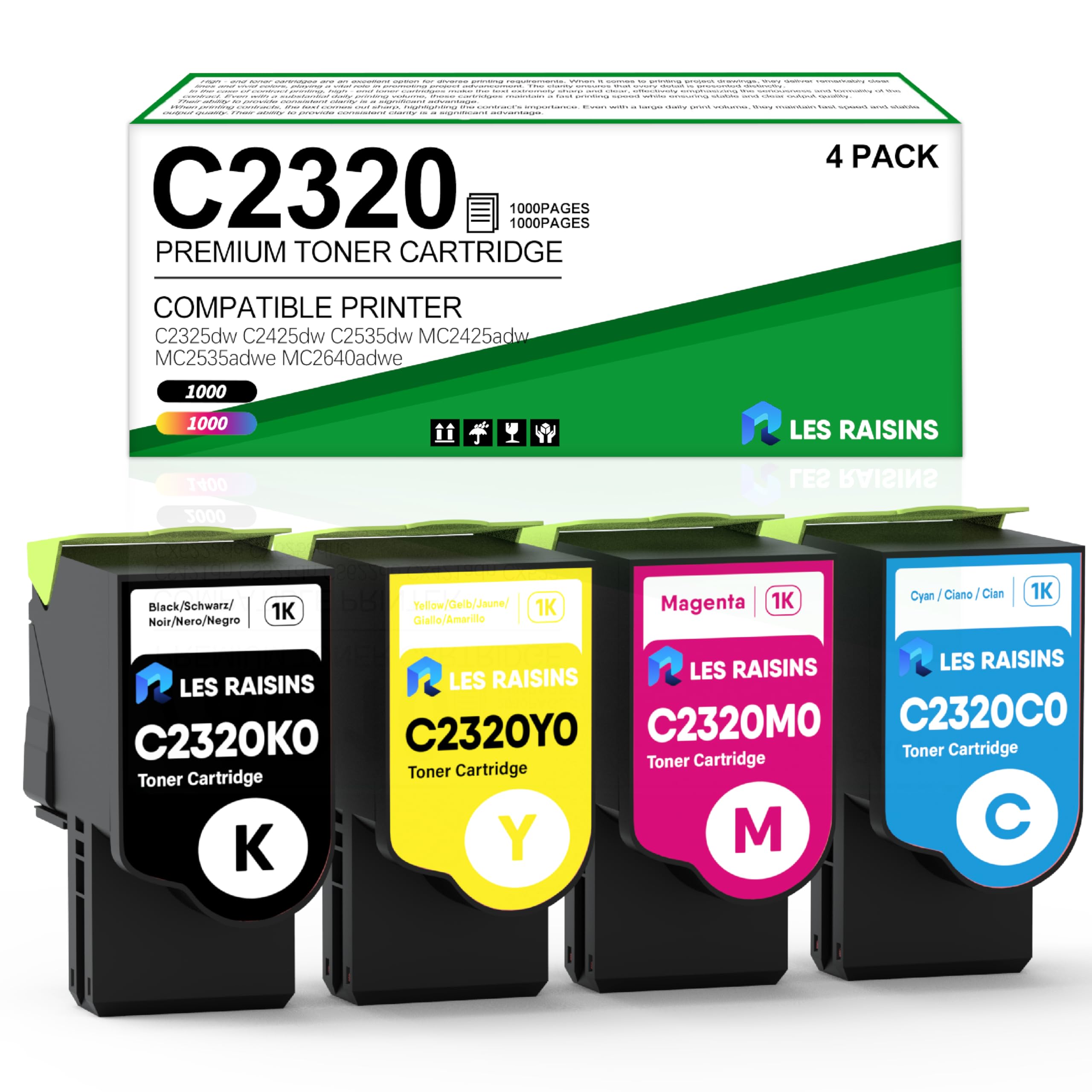 C2425 Toner Cartridge Replacement for Lexmark C2425dw Toner Cartridge for Lexmark C2325dw C2425dw C2535dw MC2425 MC2535 MC2640 C2320K0 C2320C0 C2320M0 C2320Y0 ,4 Pack