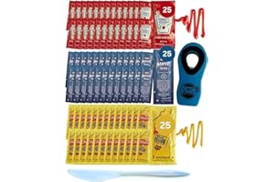 Gift Set: 25 Ketchup, 25 Mustard & 25 Mayo Packets - 75 Total Condiment Packs with CMC Products Clip and Spreader (approximately 25 packets each)