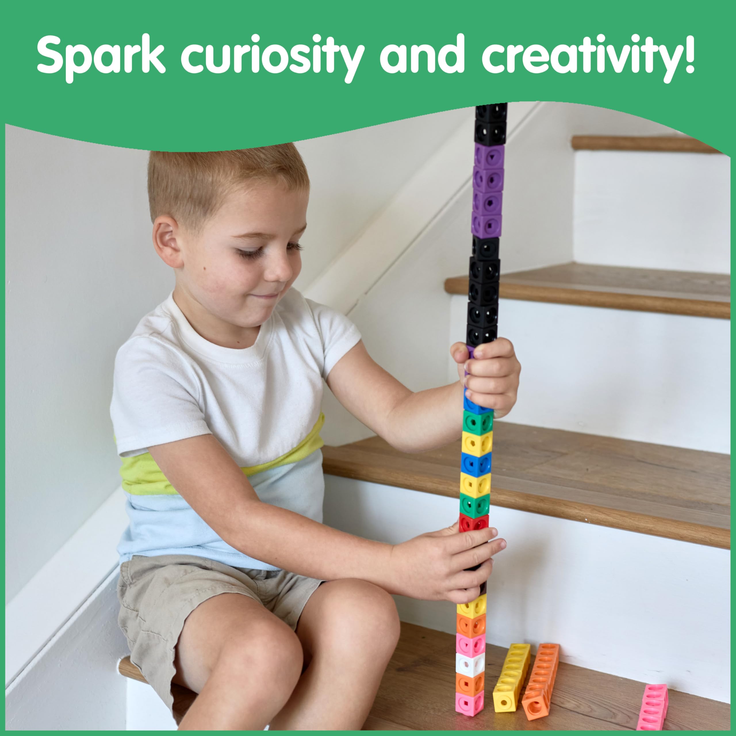 edxeducation Math Cubes | Set of 100 Counting Blocks with 5 Shapes | Math Manipulatives for Preschoolers | Shape and Color Sorting Toys | 10 Colors