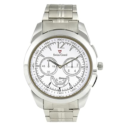 Swiss Grand SG-1165 Silver Coloured with Silver Stainless Steel Strap Analog Quartz Watch for Men