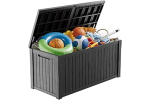 ComeWay 180 Gallon Outdoor Storage Box - Lockable Resin Deck Box for Patio Cushions & Garden Tools - Waterproof & Durable Outdoor Storage Bin - Sleek Black Design