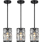 MEXO Modern Crystal Pendant Light Fixture 3-Pack Matte Black Finish Hanging Lighting Crystal Chandelier for Living Room, Kitc
