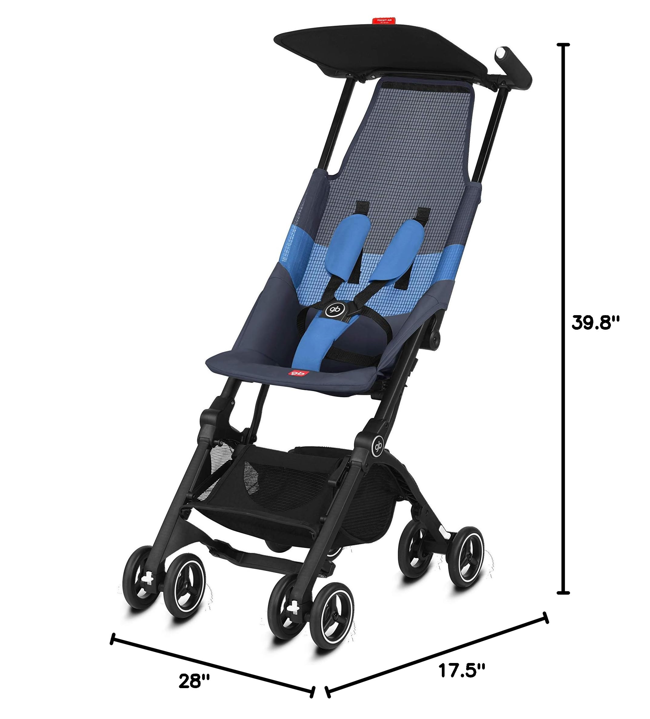 gb Pockit Air All Terrain Ultra Compact Lightweight Travel Stroller with Breathable Fabric in Night Blue, 28x17.5x39.8 Inch (Pack of 1)