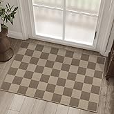 Rugalia Easy Jute Checkered Entryway Rug, 2x3 Brown Modern Indoor Outdoor Doormat, Washable Non-Slip Small Kitchen Rug Farmhouse Checkerboard Throw Rugs for Entrance Bedroom Bathroom