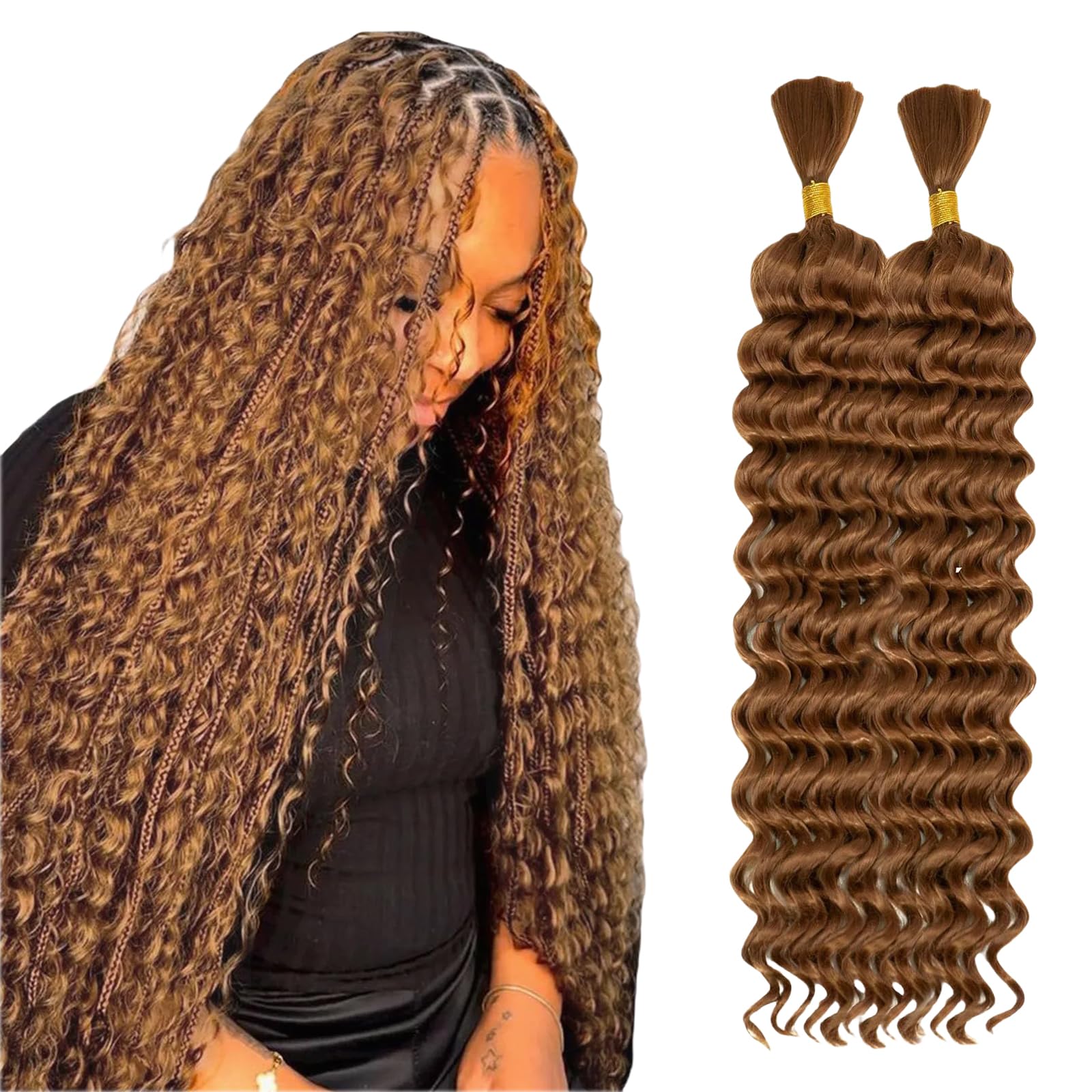 18inch Deep Wave Boho Braids Water Wave Bulk Braiding Hair Bundles For Bohemian Knotless Boho Braids Wet and Wave No Weft 180g (1 Pack—2 Bundles) Wavy Synthetic Hair Extensions (30#, 30INCH)