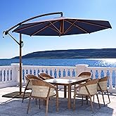 COSIEST 10 FT Offset Patio Umbrella with Wood Grain, Outdoor Cantilever Umbrella with 360-degree Rotation, Handy Crank, UV & Waterproof Canopy, for Backyard, Pool, Garden,Patio
