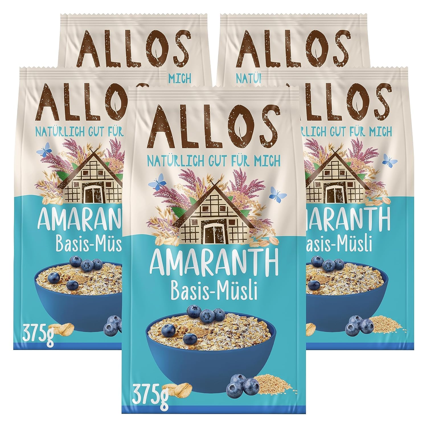 Allos Amaranth Basis Müsli | Bio Müsli mit Haferflocken | 5 x 375g