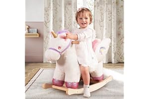 JOLIE VALLÉE TOYS & HOME Baby Rocking Horse,Unicorn Wooden Rocking Horse for Toddlers 1 Year Old Cute Pink Stuffed Plush Ride-on Rocking Animal for Baby Girls Nursery/Child Christmas or Birthday Gift