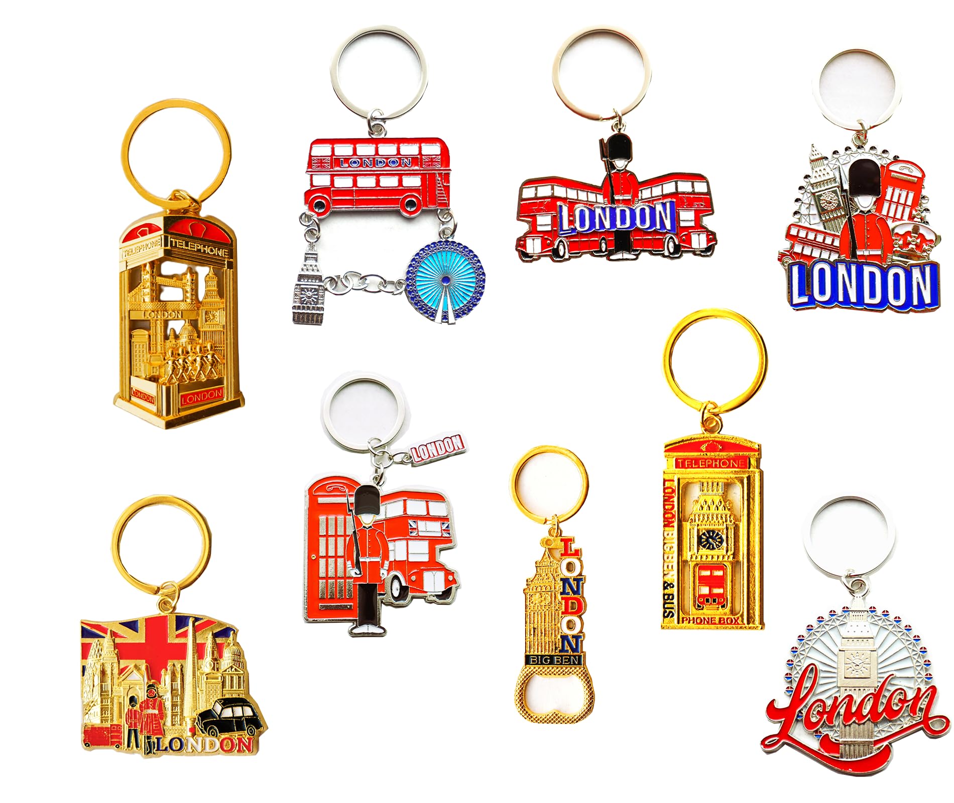 Birsppy Great London landmarks Icons Set of 9 Metal Key Rings - UK England London Souvenir