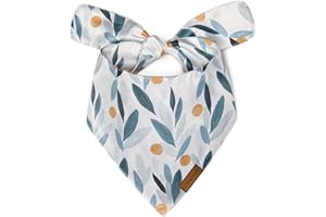 LunaMarie - Luxury Pet Birthday Bandanas -Premium & Silky Poly Fabric | 100% Handmade | Custom Shape Dual Layered (Green/Orange Floral, Large)