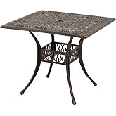 ZOTORUN 35" Square Dining Table Cast Aluminum Patio Bistro Table, Outdoor Dining Table with 2" Umbrella Hole, Weather-Resistant Table