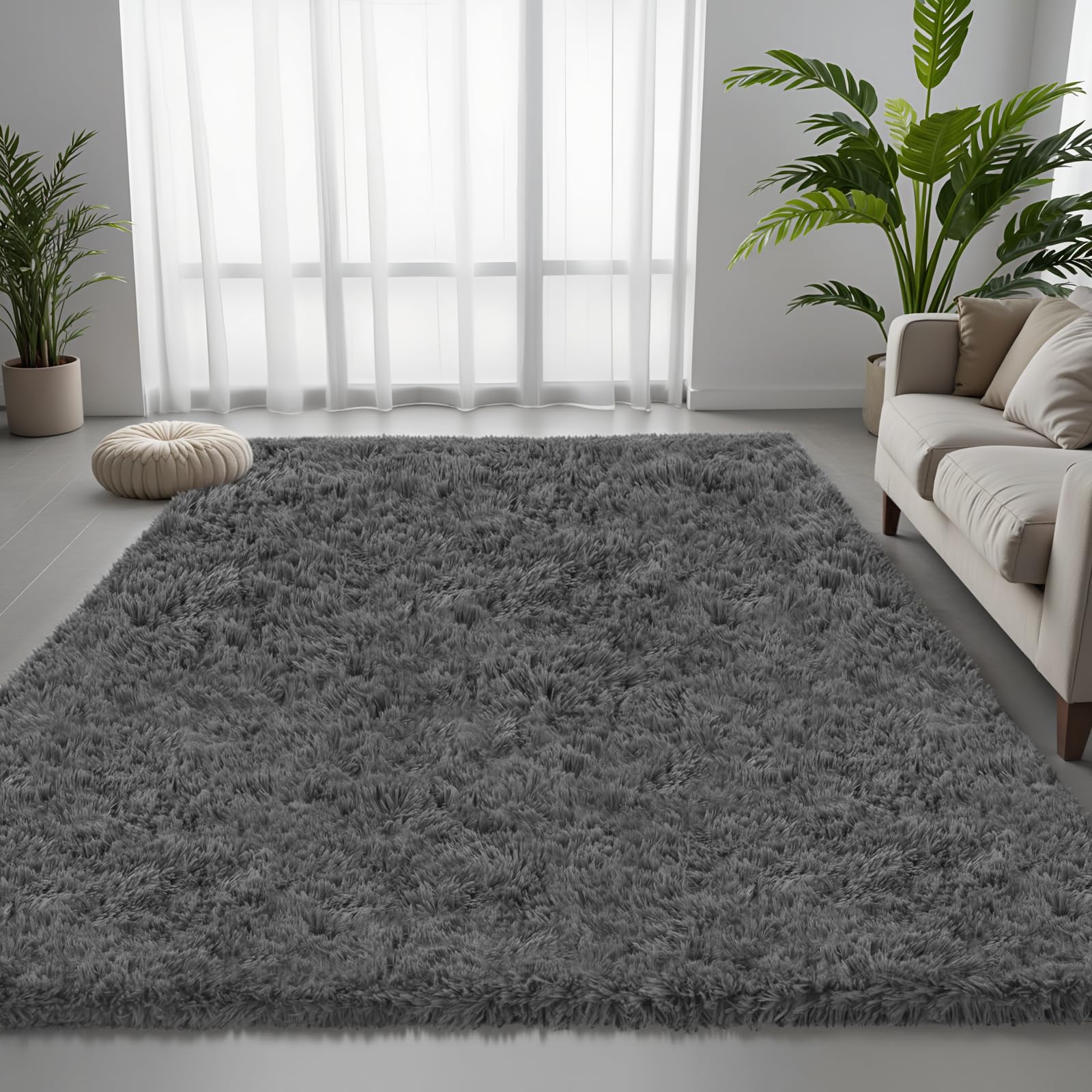 5x7 Area Rug for Living Room, Ultra Soft Fluffy Shag Rugs for Bedroom, Non-Slip Large Fuzzy Plush Rug Indoor Floor Carpet for Nursery Kids Office Dorm Modern Decor, Dark Gray