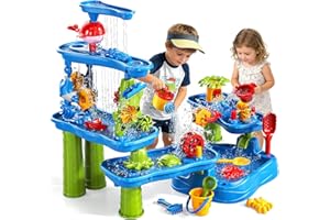 Sand and Water Table for Toddlers 18M+, 5-Tier Outdoor Toys and Play Activity Set for Kids Boys Girls Toddlers Ages 3 4 5 6 7