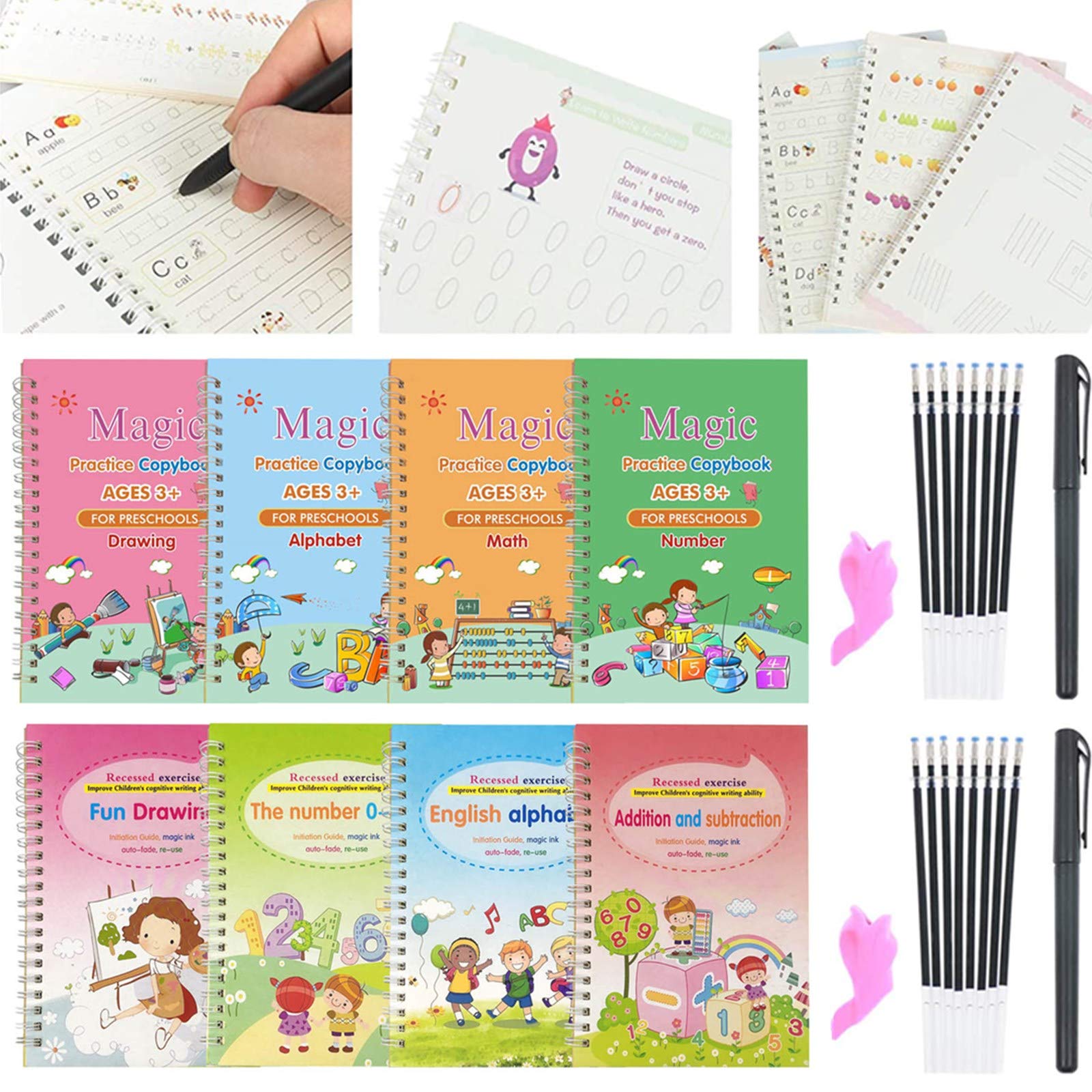 28 Pack Magic Copybook for Kids Reusable Writing Practice Book Practic Print Handwiriting Workbook Calligraphic Letter Writing (Style1)