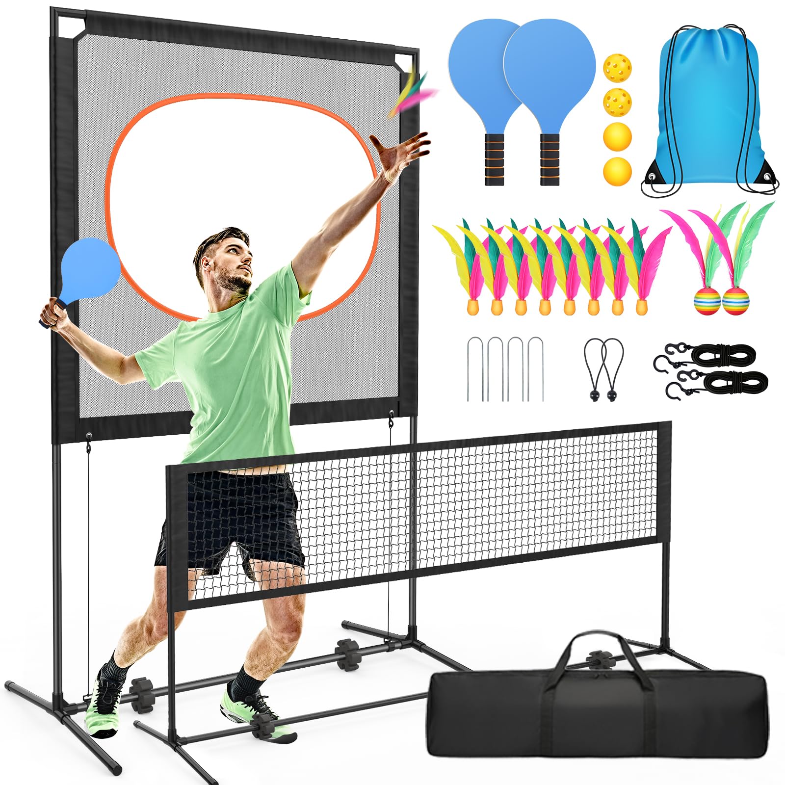 Photo 1 of Pickleball Game Set with 2 Nets, Backyard Pickleball Equipment for Adults Teens, Portable All-in-One Pickleball Net Set for Indoor Outdoor Sports, Similar to Badminton, Pingpong, Jianzi, Tennis