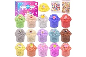 LANUMIONG Butter Slime Kit 15 Pack, Including ice Cream, Animal and Fruit Slime Accessories, Super Soft & Non-Sticky, for Educational Slime Toys for Girls Boys, DIY Stress Relief Slime Toys