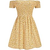 winkbay Women's Floral Off The Shoulder Dresses Boho A Line Flowy Mini Sundress Beach Vacation Clothes