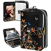 Bistup Credit Card Holder Wallet for Women Ladies Cute Small Teen Girls Female Rfid Leather Cardholder Wallets Organizer Purse Butterfly Girly Aesthetic Print Unique Zipper