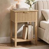 FurniXpress Small Nightstand, 15" Wide,Drawer and Shelf,Natural Oak Fluted | Light oak tone, clean fluted front, 11.8-inch slim depth, smart storage, fits bedside, sofa side, or small spaces