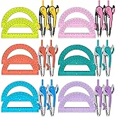 Chengu 12 Set Compass and Protractor Set, Operation Christmas Items Bulk Multicolor Compass Geometry Tool 6 Inch 180 Degree, Math Graphing Drawing Tools for Office and School Supplies