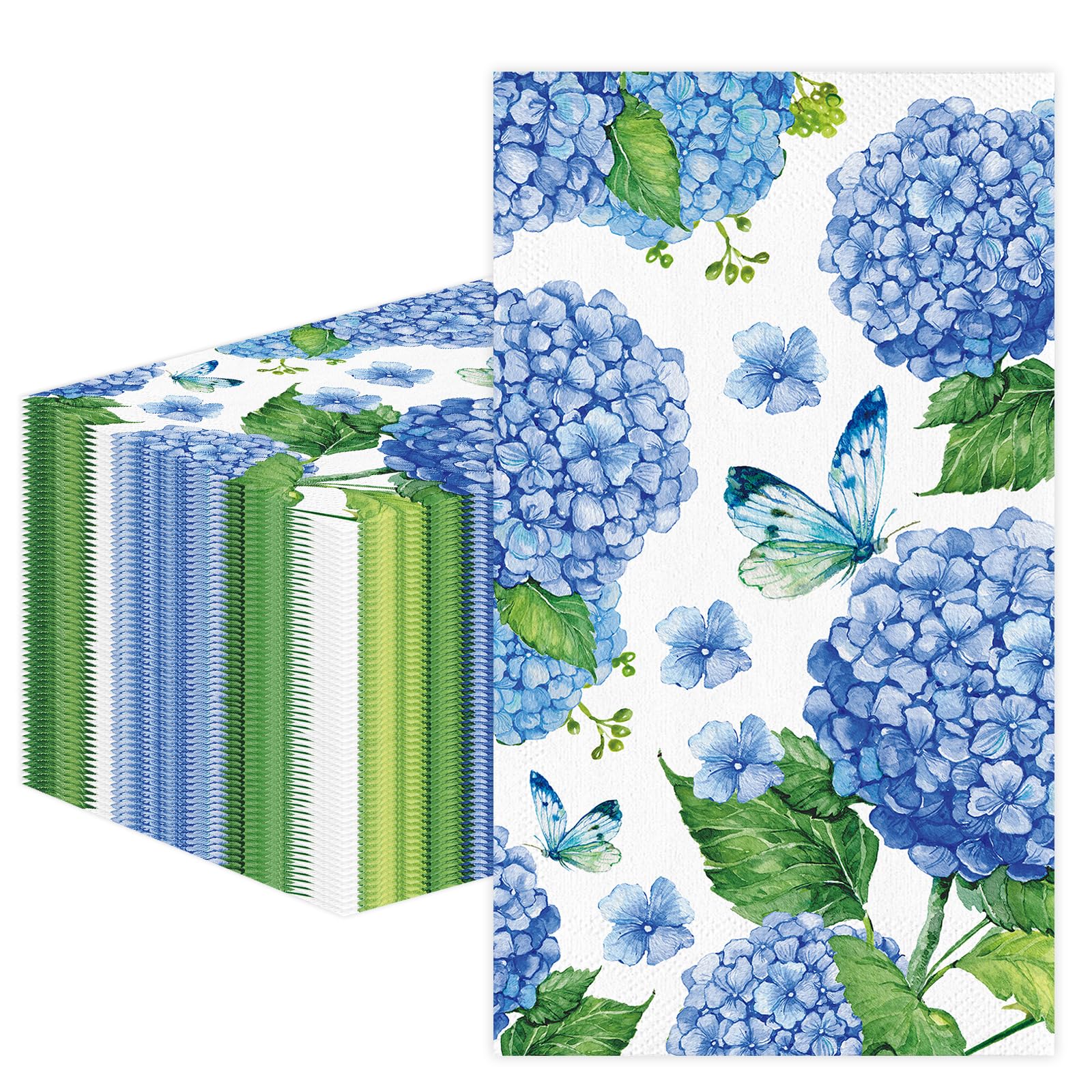 Photo 1 of 100 PCS Hydrangea Paper Napkins, Disposable Bathroom Hand Towels Blue and White Dinner Napkins Blue Floral Guest Napkin Decorative for Kitchen Birthday Baby Shower Wedding Decoration (Hydrangea)
