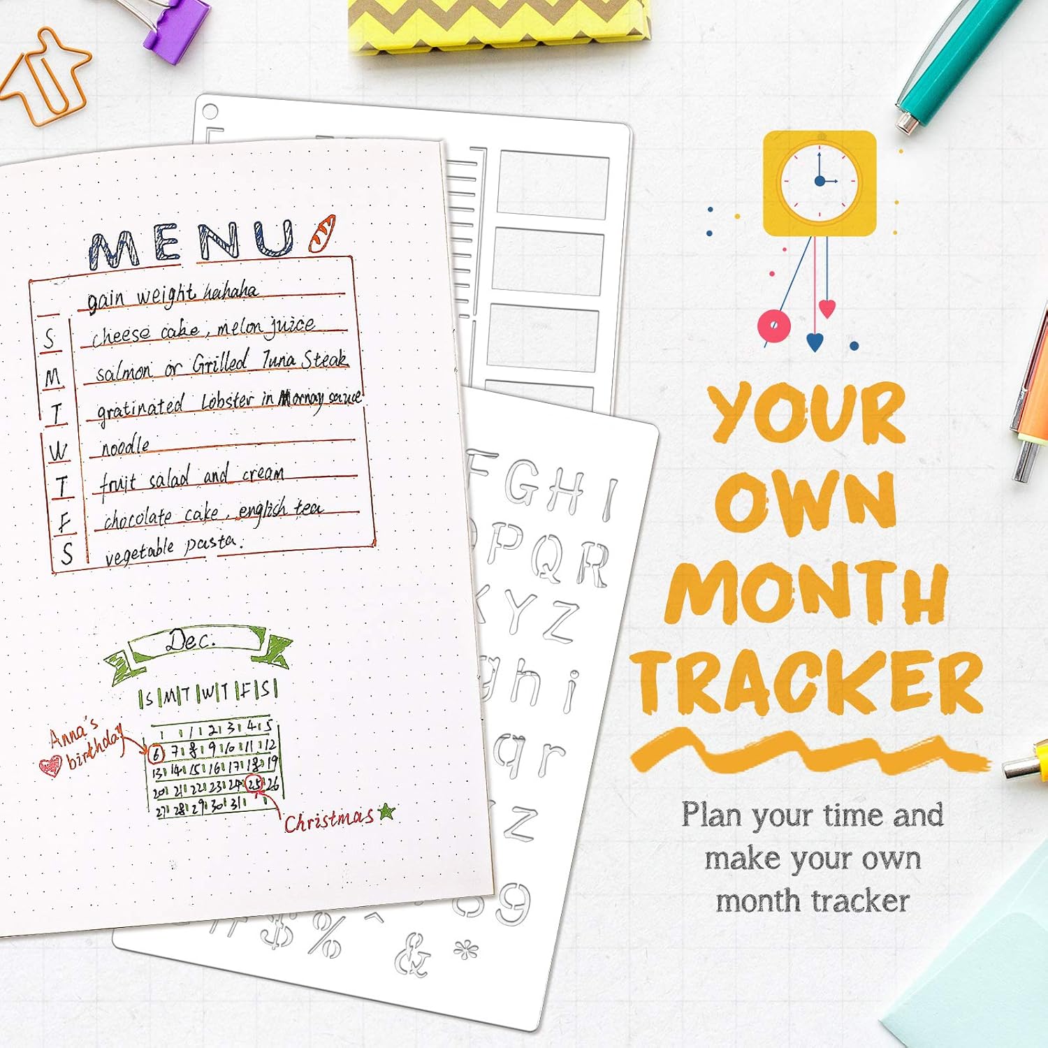 16 Pieces Journal Stencil Plastic Planner Ultimate Productivity Stencil Speedy Spread Journal Stencils for DIY Journals Notebook Schedule Templates A5 Dotted Planners Calendars Habit Record : Kitchen & Dining