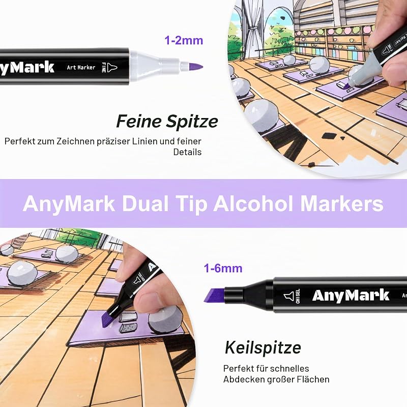 Alkohol Marker, 120 Farben Alcohol Marker mit Meißel- & Feinspitzen
