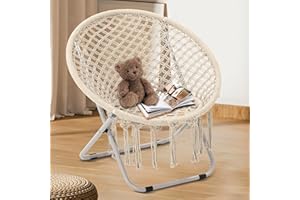 KROFEM Boho Moon Saucer Chair, Foldable Round Circle Style, Relax in Comfort in Bedroom or Living Room, Perfect for Adults and Teens, No Assembly Beige