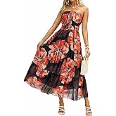 Simplee Women's Summer Maxi Dresses 2026 Elegant Strapless Boho Floral Mesh Vacation Beach Dress Wedding Guest Dresses