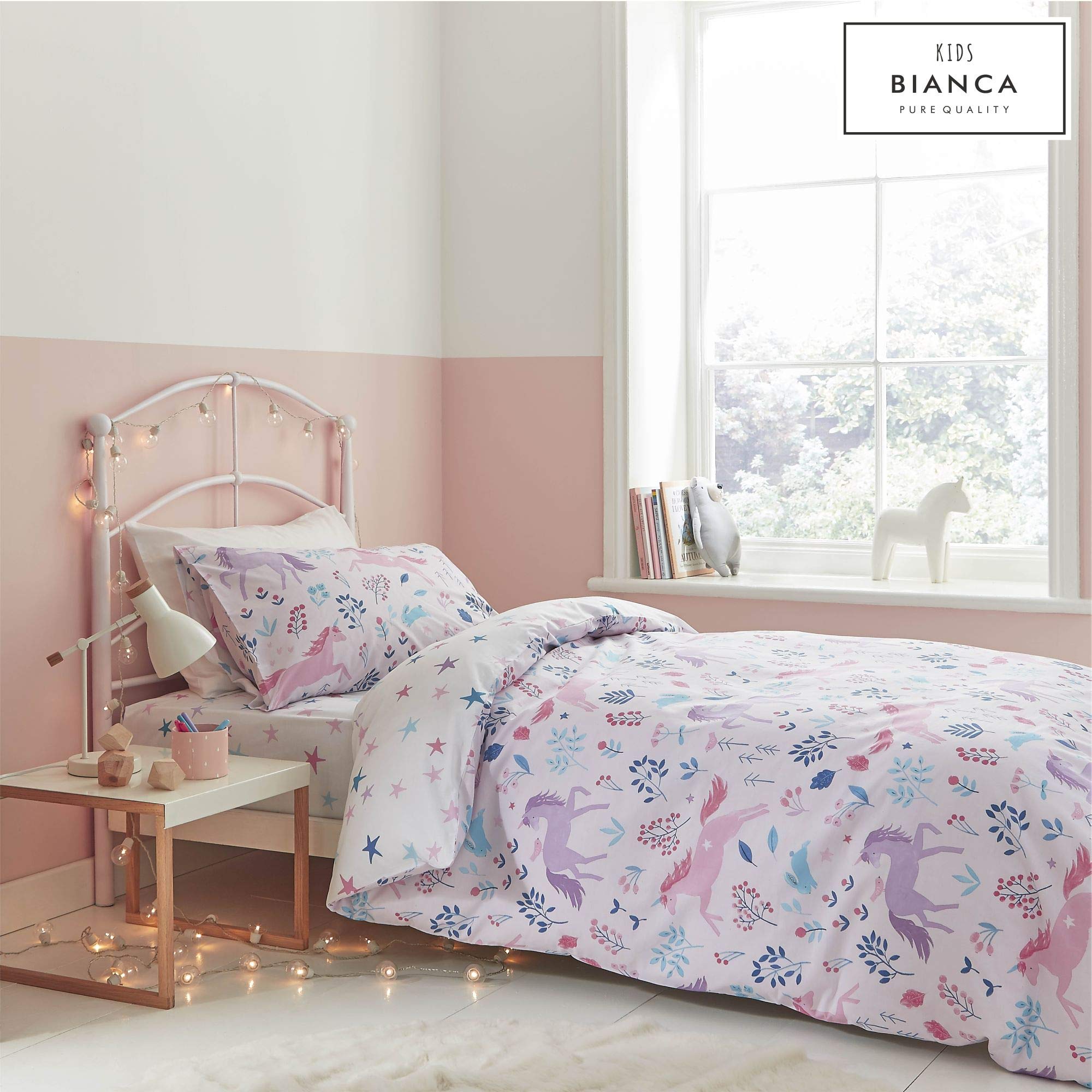 Bianca Fine Linens Bedroom Woodland Unicorn And Stars Single Fitted Sheet 25cm Depth Pink