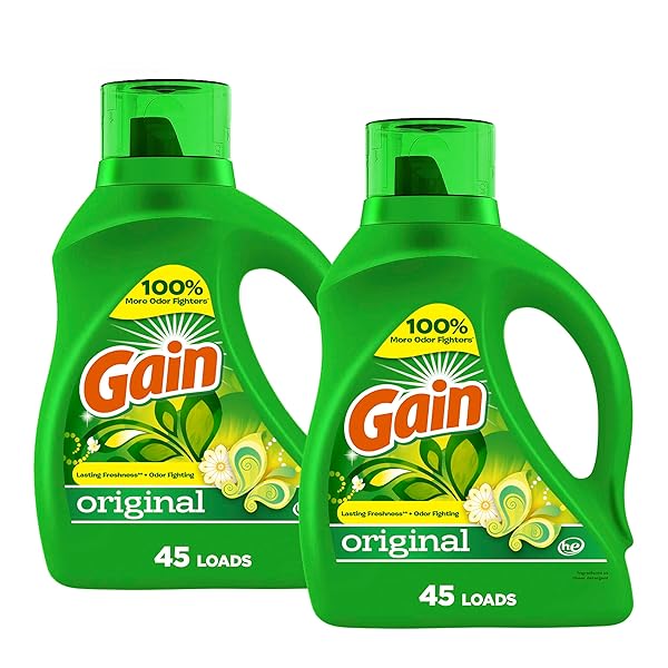 GAIN LAUNDRY DETERGENT LIQUID SOAP PLUS AROMA BOOST, ORIGINAL SCENT, HE COMPATIBLE, 90 LOADS TOTAL, 65 FL OZ (PACK OF 2), GAIN LAUNDRY DETERGENT, LIQUID LAUNDRY DETERGENT