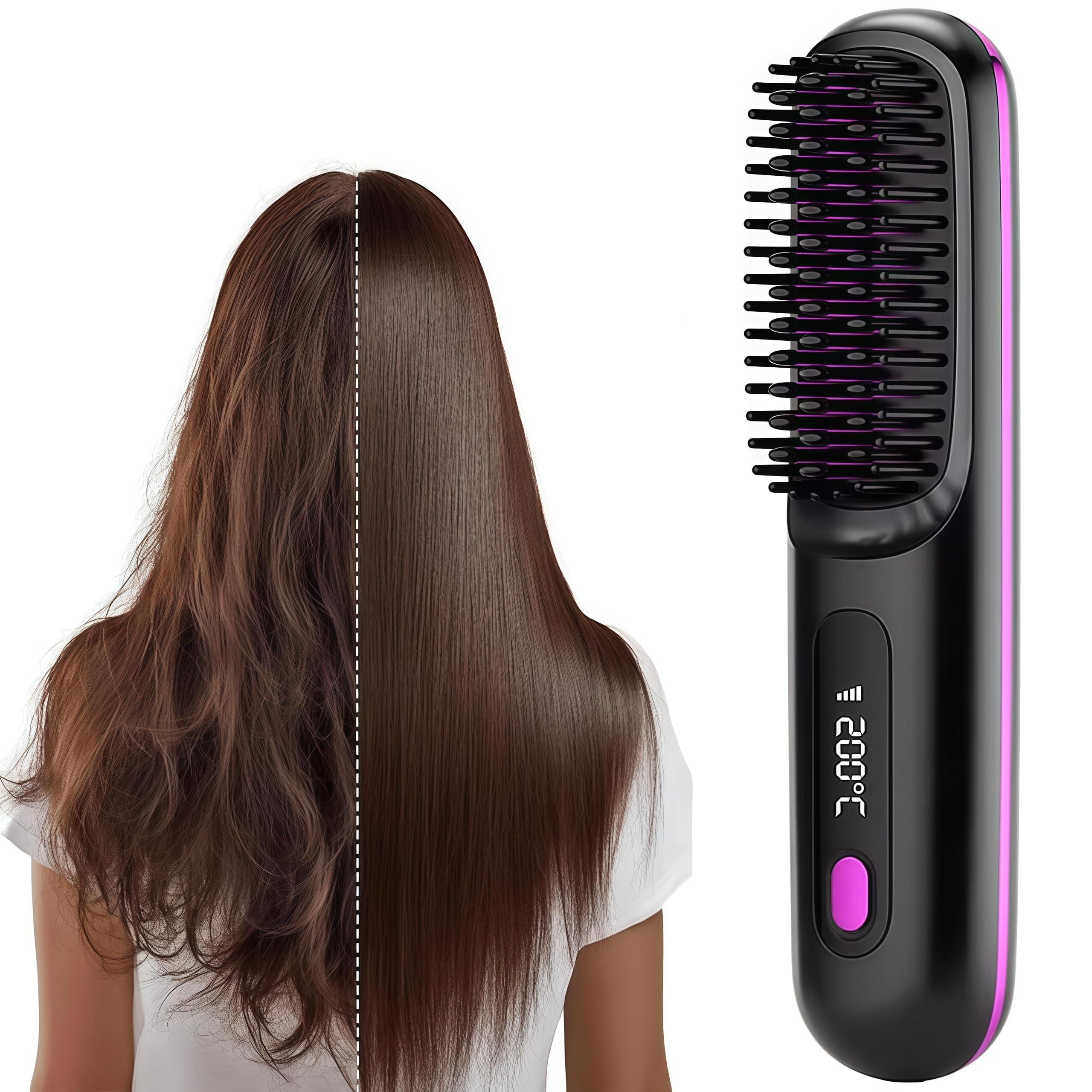 Photo 1 of 2026 Upgraded Go Brush - Pro for Short Hair - Cordless Straightening Brush with Fast Heat, 3 Temperature Settings, Ionic & Ceramic Care, 2500mAh USB-C Rechargeable for Frizz-Free Styling (Black)