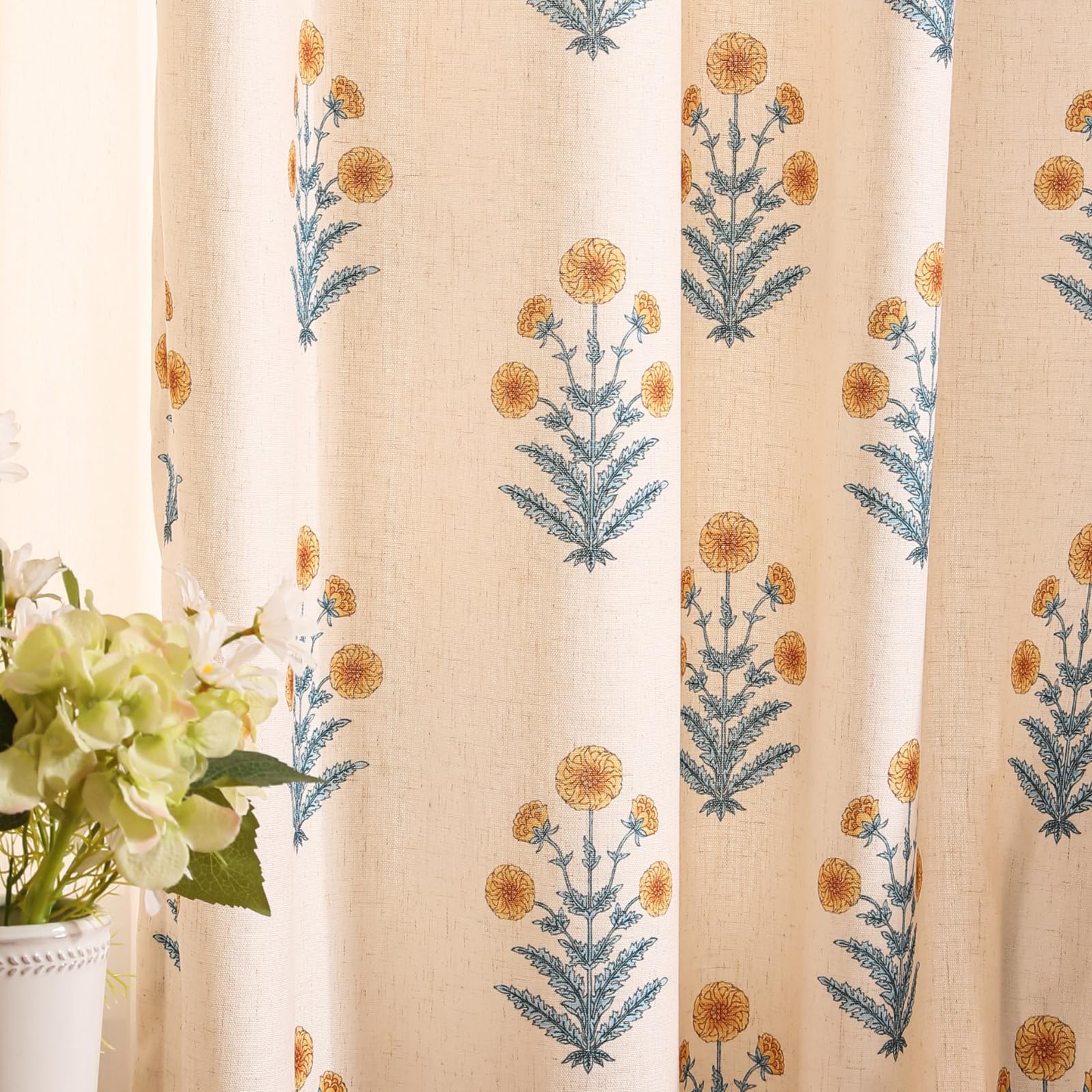 Photo 1 of ISAENNE French Beige Semi Blackout Curtains with Grommets,Western Cottage Home Decor Curtain for Bedroom Living Room Bedroom Kitchen Window,2 Panels 53 Inches Wide by 63 Inches Long -Estevan A