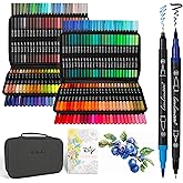 200 Colors Dual Tip Markers Brush Pens Set, Fine & Brush Tip Art Marker for Adult Coloring Book No Bleeding, Artist Colored Pen for Drawing Calligraphy Journal Doodling Lettering Note Taking