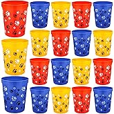 Qinyoung 24 Pcs Dog Paw Birthday Party Supplies 16 oz Reusable Plastic Cups Gifts Dog Paw Themed Plastic Tumbler Decorations for Baby Shower Birthday Cartoon Party Supplies