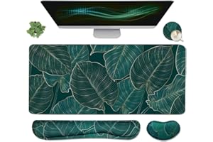 YUNOBLE Ergonomic Large Mouse Pad and Keyboard Wrist Rest, Desk Pad for Keyboard and Mouse, 4-in-1 Large Gaming Mouse Pad with Wrist Support for Home Office Study Game-Green Leaves