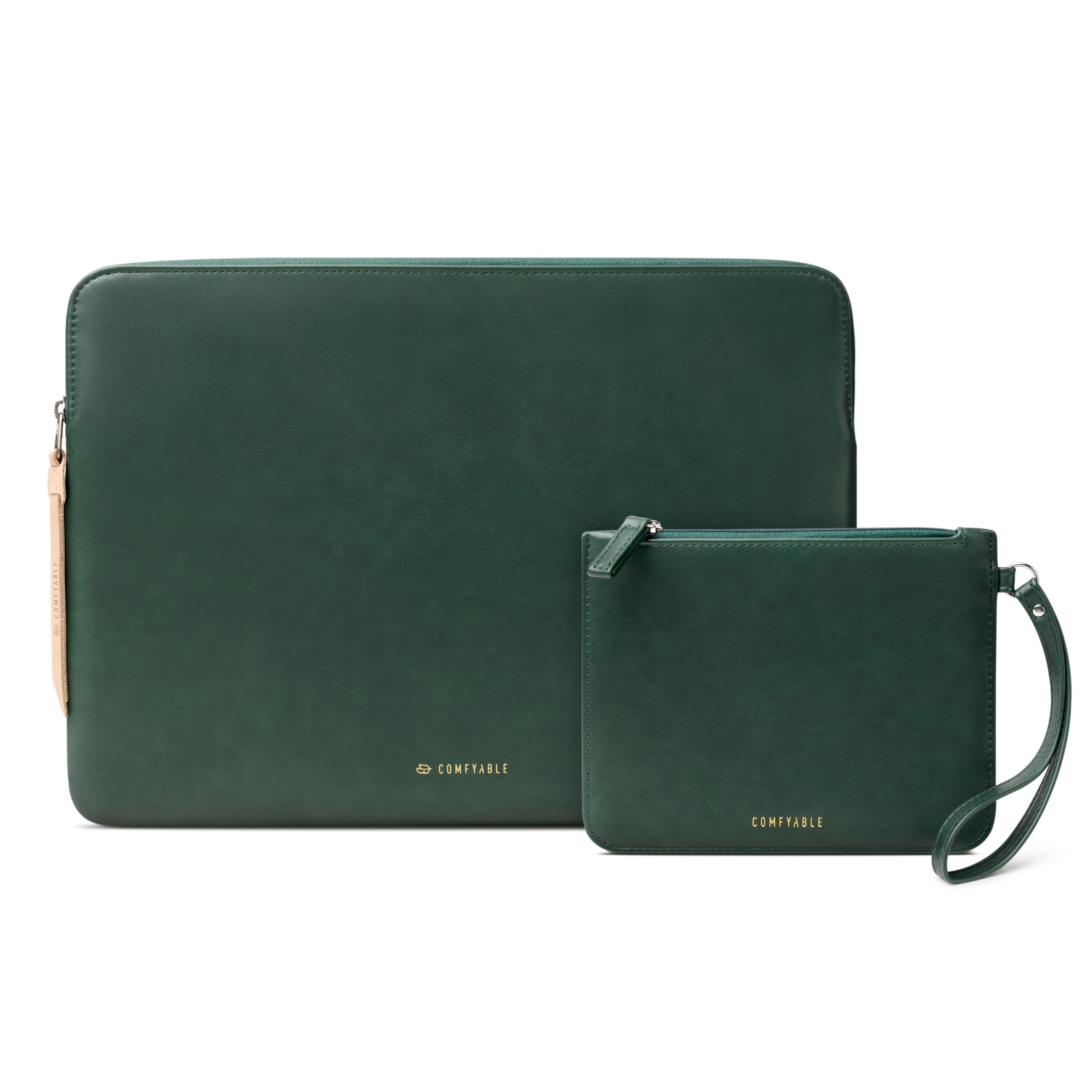 Photo 1 of Comfyable Slim Protective Laptop Sleeve with Accessory Pouch Compatible with 13/13.3/14 Inch MacBook Pro & MacBook Air, Mac Travel Case, Slim PU Leather Laptop Cover M4/M3/M2/M1 2025-2021, Green