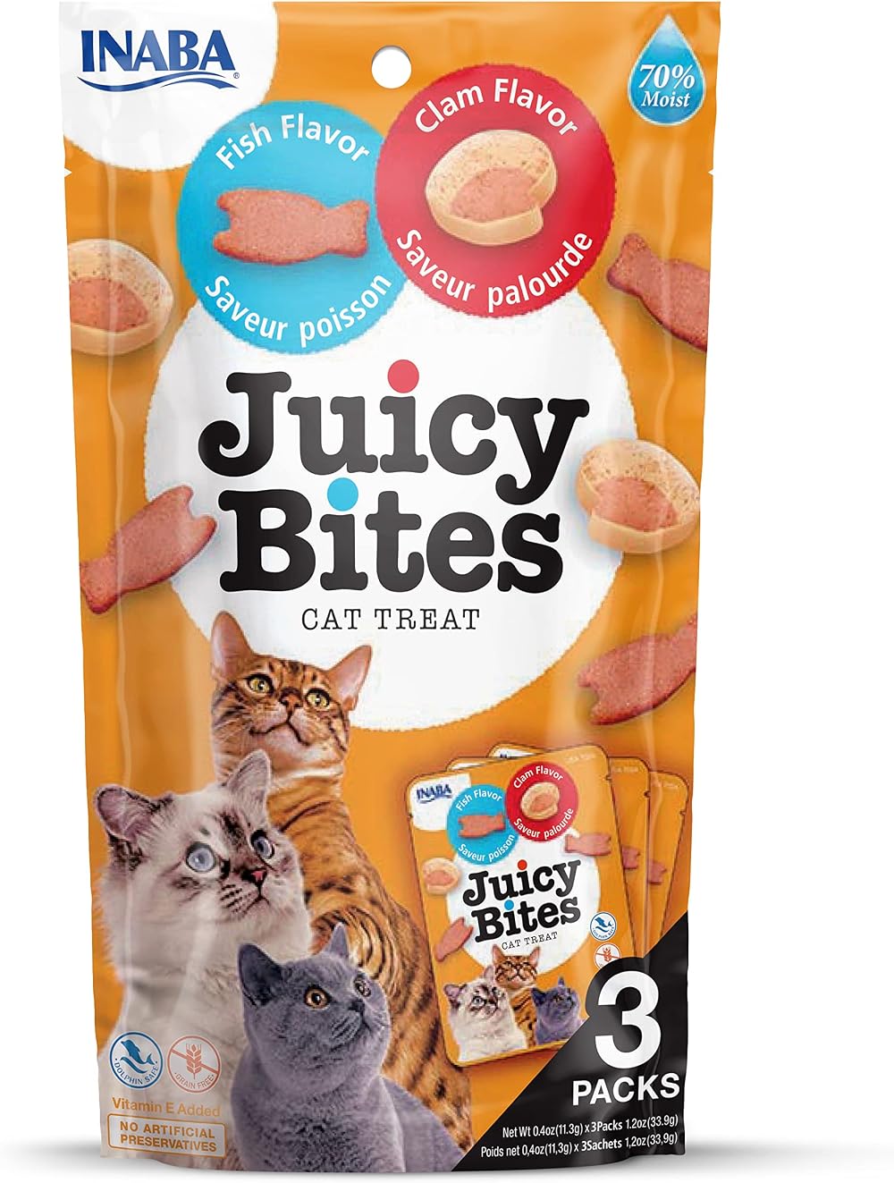 INABA Juicy Bites Cat Treat Fish & Clam 6 Pack 198g Soft Moist