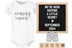 BLINKING STARS Coming Soon Baby Announcement Ideas, Surprise Pregnancy Announcement for Grandparents Dad Husband Family- Gender Reveal Baby Shower Gifts- Felt Letter Board, Onesie,Booties, Wooden Blocks