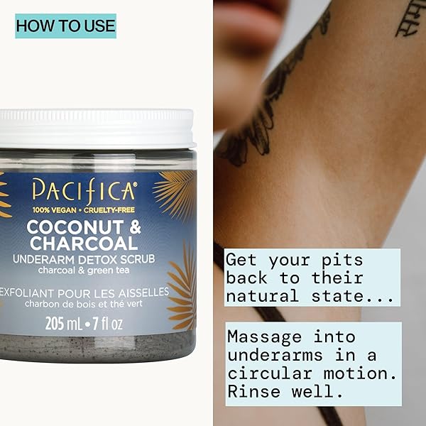 PACIFICA UNDERARM BODY SCRUB – ARMPIT DETOX COCONUT & CHARCOAL DEODORANT– EXFOLIATING & NOURISHING FOR NATURAL DEODORANT USERS – ALUMINUM-FREE & SAFE FOR SENSITIVE SKIN, VEGAN & CRUELTY-FREE, 7 FL OZ