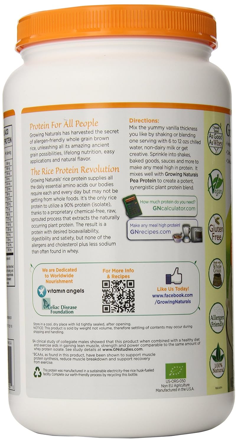 Growing Naturals Organic Rice Protein Powder, Vanilla Blast, 32.8 Ounce