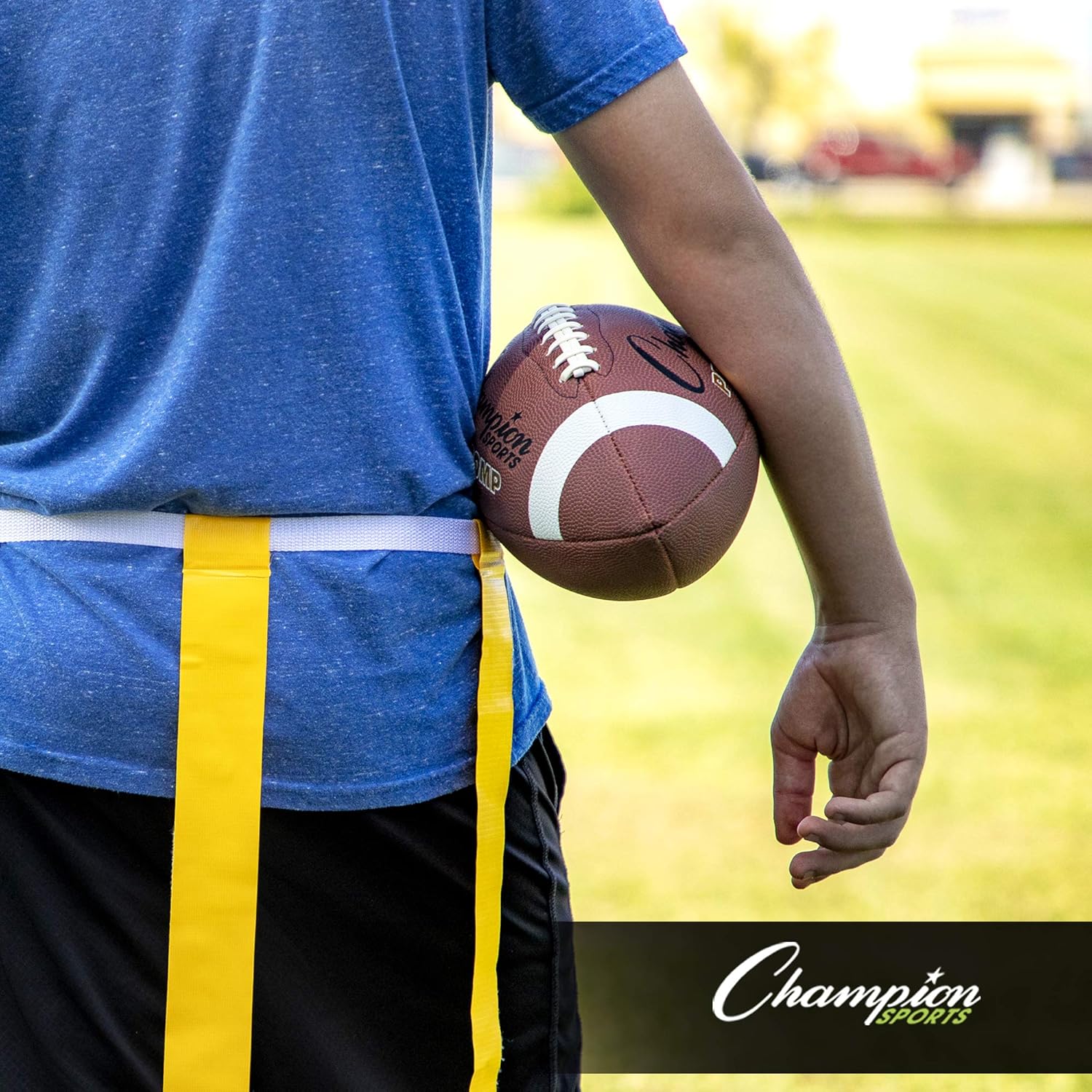 Champion Sports Deluxe Flag Football Game Set Flag Football Equipment - Game Sets with 5 Blue Flag Football Belts, 5 Yellow Flag Football Belts, 4 Orange Disc Cones and Mesh Carrying Bag : Clothing