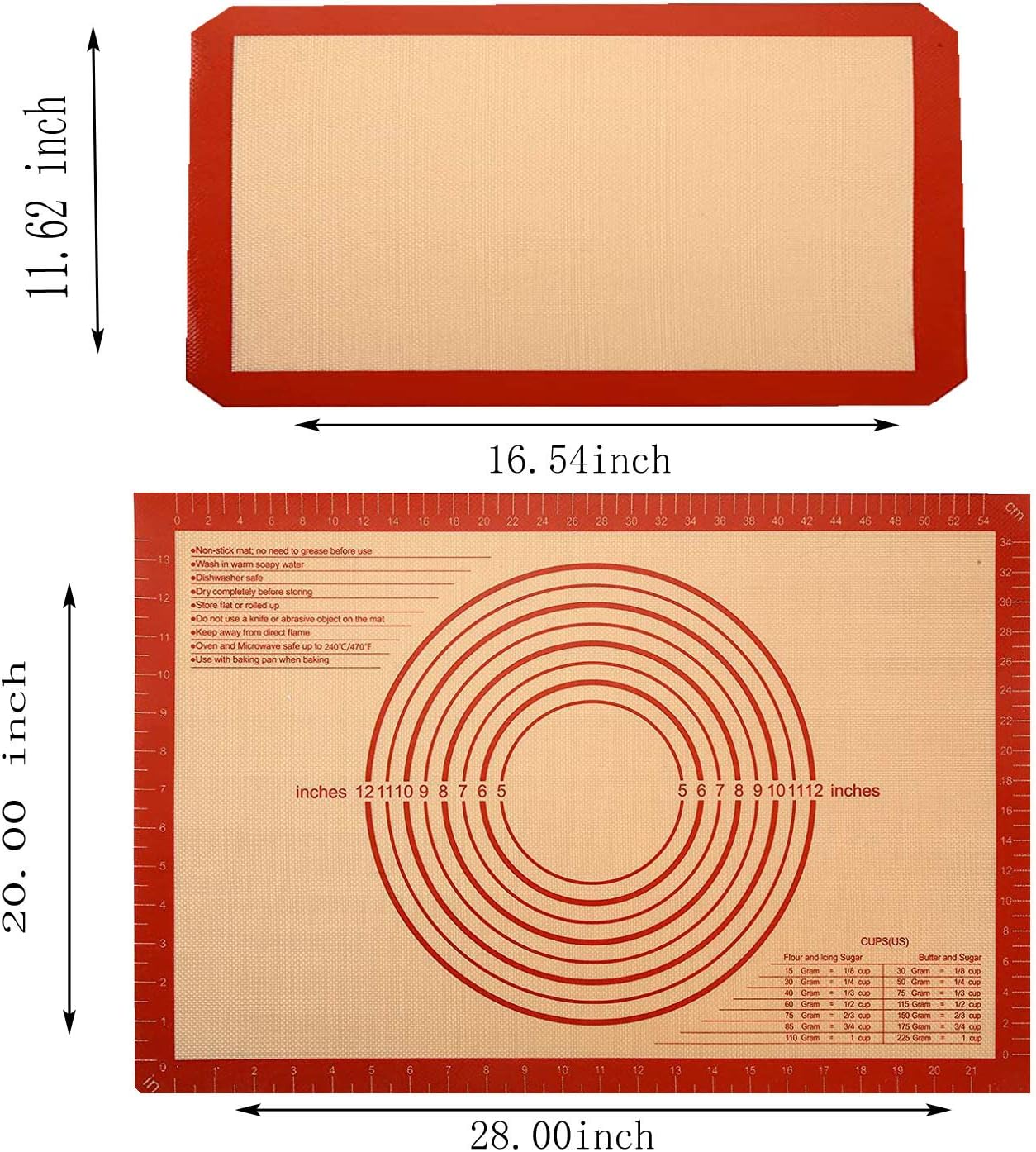 RDXHYF Silicone baking mats Set of 2（1 Large 1 Samll) Dough Rolling Pad, bread baking, Non-Stick, Food Safe Baking Mat, Pie, Pie Pan, ilicone Baking Mat, Counter Mat, High temperature resistant: Kitchen & Dining