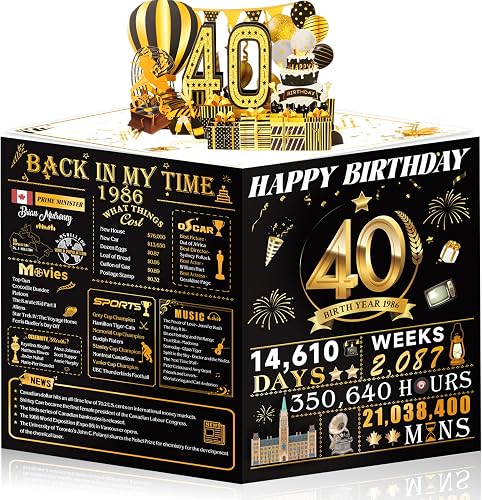 OLOSONG 40th Birthday Cards for Women Men, 3D Pop Up 40th Birthday Decorations for Mom Dad, Funny 40 Year Old Birthday Gifts Ideas for Husband Wife Parents Him Her Friend sisters, Jumbo Back In 1986